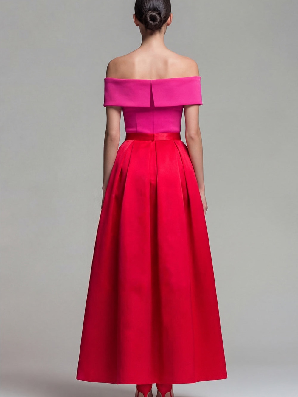 ASOS Two-Tone Pink and Red Off-Shoulder Evening Dress - Picture 2 of 6